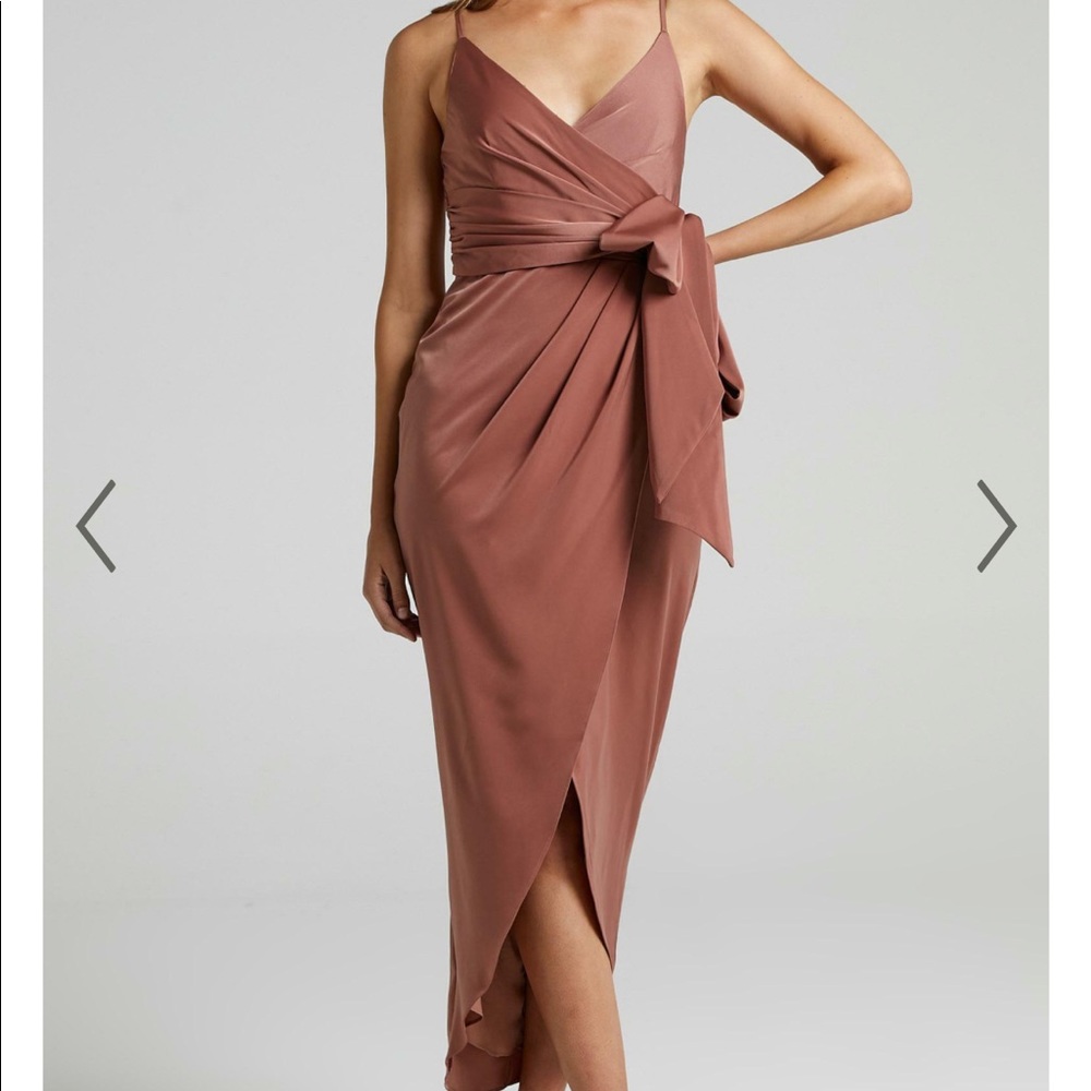 Showpo Dusty Rose Satin Wrap Dress